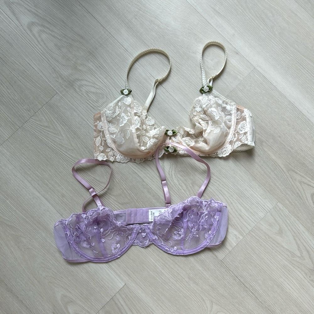 For love and lemons sweetheart lace bra and lavender bra bundle M
